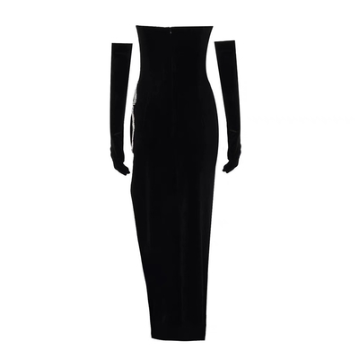 ED2515 Customized Black Velvet Dress for Women Featuring Crystal Decoration and Strapless Neckline