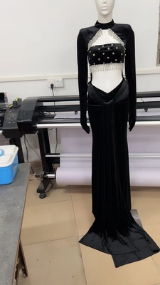 Kimshein ED2506 Fashionable Velvet Evening Gown Embellished with Sparkling Crystal Rhinestones and Floor-Length Design