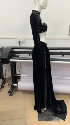Kimshein ED2506 Fashionable Velvet Evening Gown Embellished with Sparkling Crystal Rhinestones and Floor-Length Design