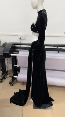 Kimshein ED2506 Fashionable Velvet Evening Gown Embellished with Sparkling Crystal Rhinestones and Floor-Length Design