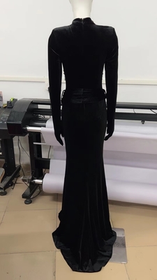 Kimshein ED2506 Fashionable Velvet Evening Gown Embellished with Sparkling Crystal Rhinestones and Floor-Length Design