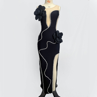 Customizable Logo Position SB3201 Maxi 3D Floral Bandage Dress for Women Elegant and Sexy Evening Gown