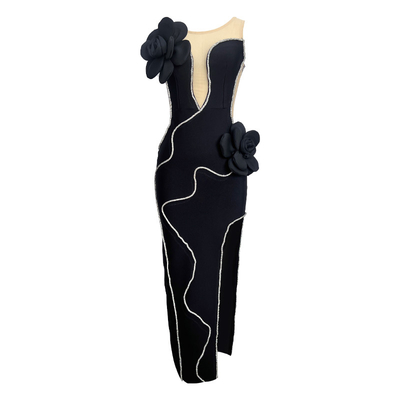 Customizable Logo Position SB3201 Maxi 3D Floral Bandage Dress for Women Elegant and Sexy Evening Gown