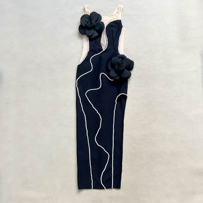 Customizable Logo Position SB3201 Maxi 3D Floral Bandage Dress for Women Elegant and Sexy Evening Gown