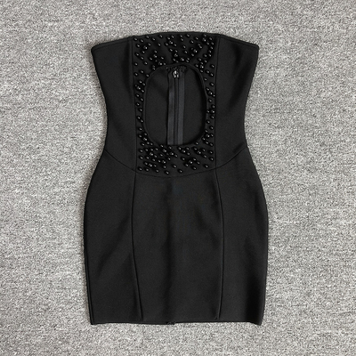 SB3195 Luxurious Pearl Dress by KIMSHEIN Pure Color Party Club Night Bandage Dress with Needlework