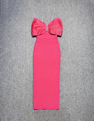 SB3018 Luxury Women's Fashion Bandage Evening Dress with Crystal Butterfly Bow Maxi Bodycon Party Dress No Printing Method