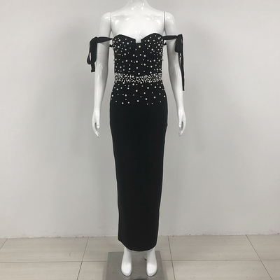 Kimshein Fashionable Women's Bandage Dress with Pearl Embellishments and Ankle-Length