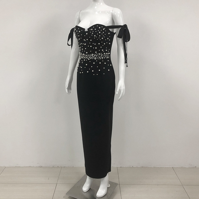 Kimshein Fashionable Women's Bandage Dress with Pearl Embellishments and Ankle-Length