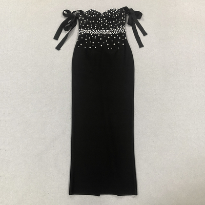 Kimshein Fashionable Women's Bandage Dress with Pearl Embellishments and Ankle-Length