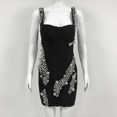 Supports Intelligent Tracking SB3020 Luxurious Women's Fashion Mini Dress with Beaded Pearl Accessories and Bandage Design