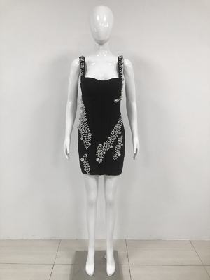 Supports Intelligent Tracking SB3020 Luxurious Women's Fashion Mini Dress with Beaded Pearl Accessories and Bandage Design