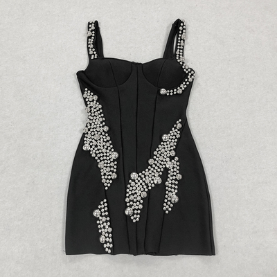Supports Intelligent Tracking SB3020 Luxurious Women's Fashion Mini Dress with Beaded Pearl Accessories and Bandage Design