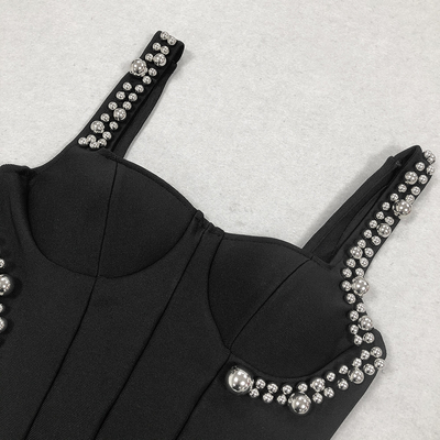 Supports Intelligent Tracking SB3020 Luxurious Women's Fashion Mini Dress with Beaded Pearl Accessories and Bandage Design