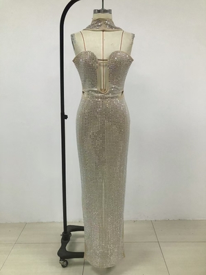 SB3266 Women's Luxurious Beaded Crystal Rhinestone Net Bodycon Maxi Evening Dress from Guangdong for Formal Occasions