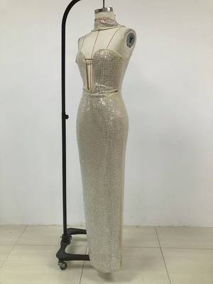 SB3266 Women's Luxurious Beaded Crystal Rhinestone Net Bodycon Maxi Evening Dress from Guangdong for Formal Occasions