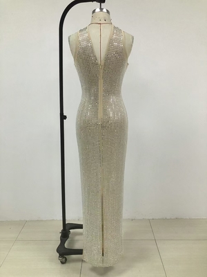 SB3266 Women's Luxurious Beaded Crystal Rhinestone Net Bodycon Maxi Evening Dress from Guangdong for Formal Occasions