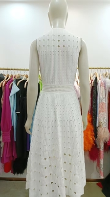 100 Women's White Sleeveless Maxi Dress for Summer Beach Elegant Knitwear Solid Color Dress
