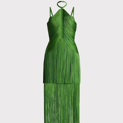 SB3052 Unique Design Backless Fringe Maxi Dress in Solid Color for Fashionable Party