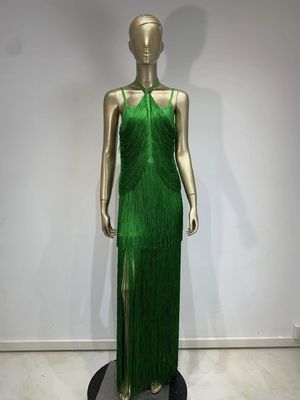 SB3052 Unique Design Backless Fringe Maxi Dress in Solid Color for Fashionable Party