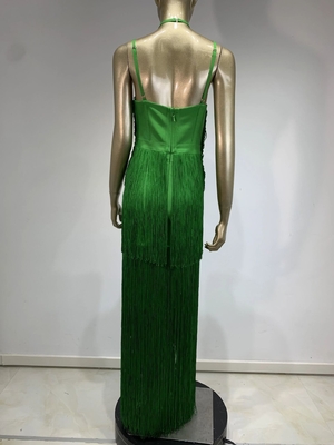 SB3052 Unique Design Backless Fringe Maxi Dress in Solid Color for Fashionable Party