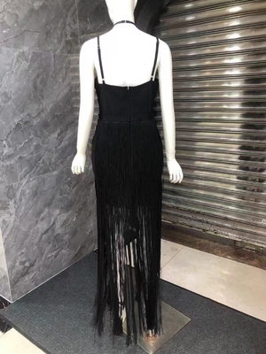 SB3052 Unique Design Backless Fringe Maxi Dress in Solid Color for Fashionable Party
