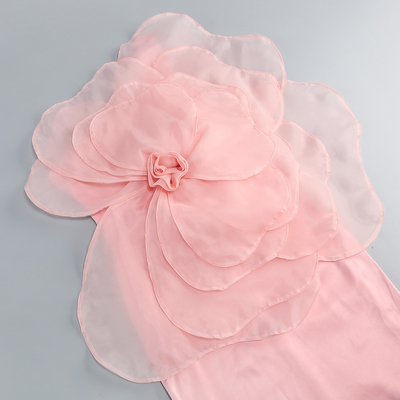 kimsheinfashion SB3152 Women's end Polyester Elegant Party Dress One-Shoulder Sleeveless Dance Dress with 3D Flowers
