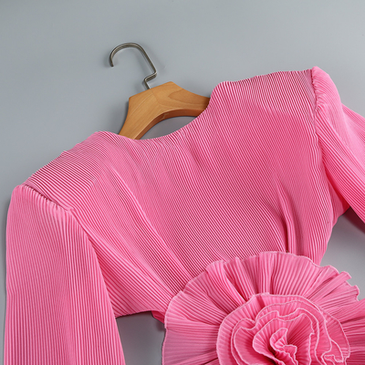 LS2495 Fashionable Women's Sexy Backless Long Sleeve Elegant Flower Mini Cocktail Dress A Must-Have for the Modern Woman