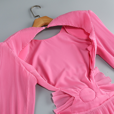 LS2495 Fashionable Women's Sexy Backless Long Sleeve Elegant Flower Mini Cocktail Dress A Must-Have for the Modern Woman