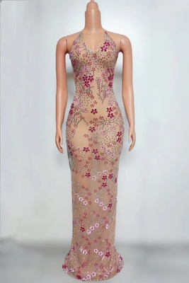 AD2295 Women's Fashion Backless V-neck Long Dress for Dance Party Crystal Evening Gown Eco-friendly and Sophisticated