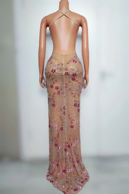 AD2295 Women's Fashion Backless V-neck Long Dress for Dance Party Crystal Evening Gown Eco-friendly and Sophisticated