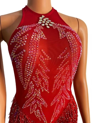 Natural Waistline AD2298 Kimshein Fringe Dress Ideal for Dance and Club Events Mini Length Fringe Design Stage Performance