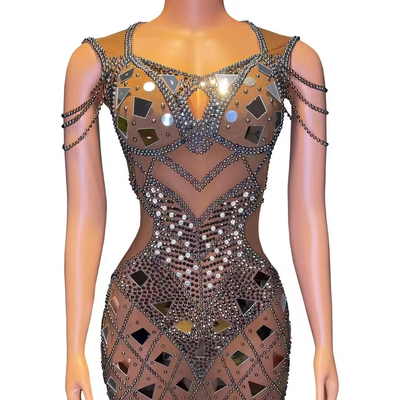 Customizable Logo AD2300 Women's Party Dress Mini Length Luxurious Beading and Elegant Design for a Glamorous Look by Kimshein