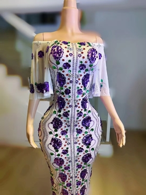 Water Crystal Decoration AD2302 Beautiful Women's Evening Dress with Customizable Logo Position and Pure Color Pattern