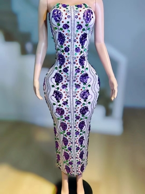 Water Crystal Decoration AD2302 Beautiful Women's Evening Dress with Customizable Logo Position and Pure Color Pattern