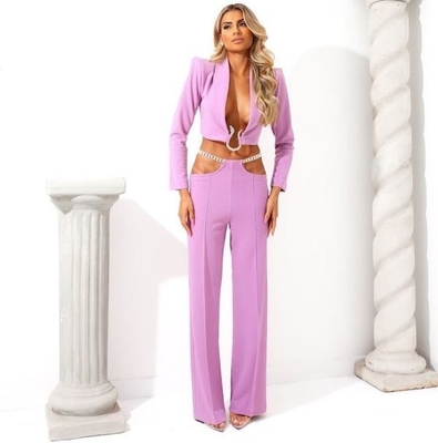 Kimshein SR2214 Women's Fashionable and Elegant Two-Piece Set Solid Color Sexy Design Luxury Casual Polyester Cotton Fabric