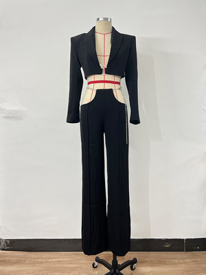 Kimshein SR2214 Women's Fashionable and Elegant Two-Piece Set Solid Color Sexy Design Luxury Casual Polyester Cotton Fabric