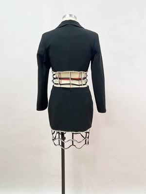 SR2213 Luxurious Crystal Beaded Black Cutout Dress Spring Two-Piece Set for Women in Polyester and Cotton Construction