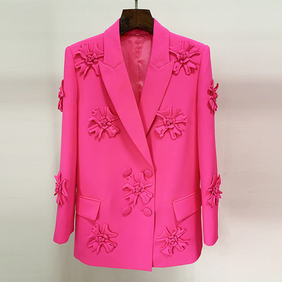 SS2220 Pink Suit Jacket and Pants Set Made of Polyester/Cotton Sexy Tight Bell-Bottom Pants