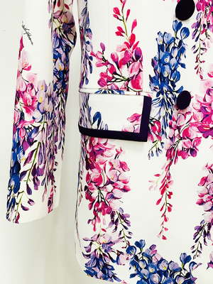 SS2217 Mature Lady Violet Floral V-Neck Long Sleeve Suit Pants Two-Piece Set Women's Suit with Polyester and Cotton Fabric