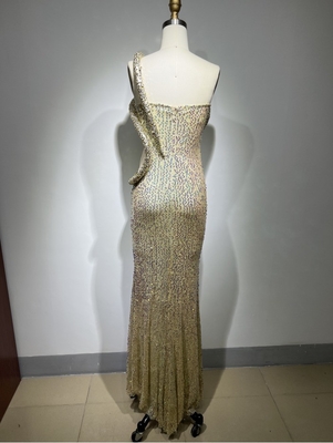 Chic and Glamorous Women's Evening Dress Polyester Fabric Sleeveless Shiny Long Formal Gown for Ladies