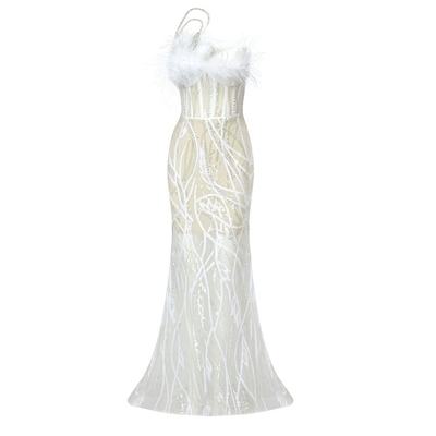 Picture Color Pearl Feather Women's Party Dress Luxury Fashion Women's Wedding Dress Long Polyester Fabric Women's Clothing