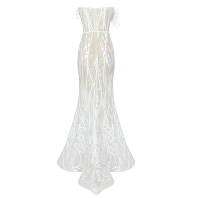 Picture Color Pearl Feather Women's Party Dress Luxury Fashion Women's Wedding Dress Long Polyester Fabric Women's Clothing