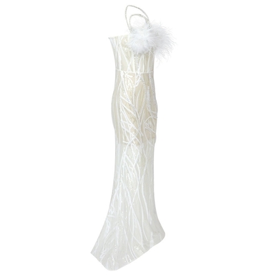 Picture Color Pearl Feather Women's Party Dress Luxury Fashion Women's Wedding Dress Long Polyester Fabric Women's Clothing