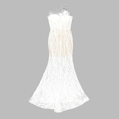 Picture Color Pearl Feather Women's Party Dress Luxury Fashion Women's Wedding Dress Long Polyester Fabric Women's Clothing