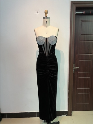 ED2500 Sexy Black Nightclub Dress for Women Shiny Rhinestones and Velvet Maxi Dress by Sea Freight