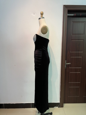 ED2500 Sexy Black Nightclub Dress for Women Shiny Rhinestones and Velvet Maxi Dress by Sea Freight