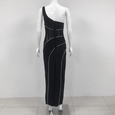 SB3025 Black Sexy Breathable Elastic Elegant Women's Crystal Bandage Dress with Satin Finish Material and Design by Kimshein
