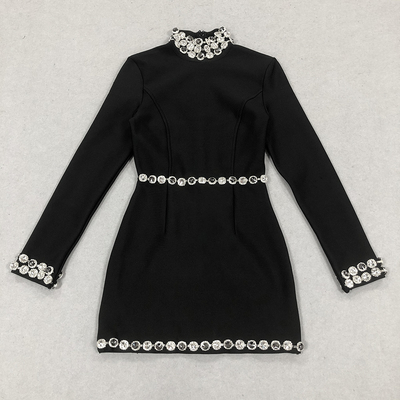 Full Sleeve Length Satin Fabric LS2504 Women's Sexy Mini Crystal Embellished Party Bodycon Bandage Dress at Affordable