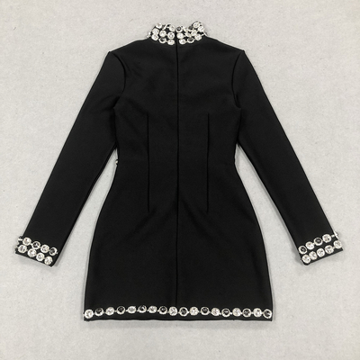 Full Sleeve Length Satin Fabric LS2504 Women's Sexy Mini Crystal Embellished Party Bodycon Bandage Dress at Affordable