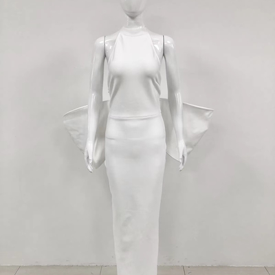 Elegant White Backless Bodycon Butterfly Bandage Dress for Women in Polyester Material 7-Day Fast Sampling